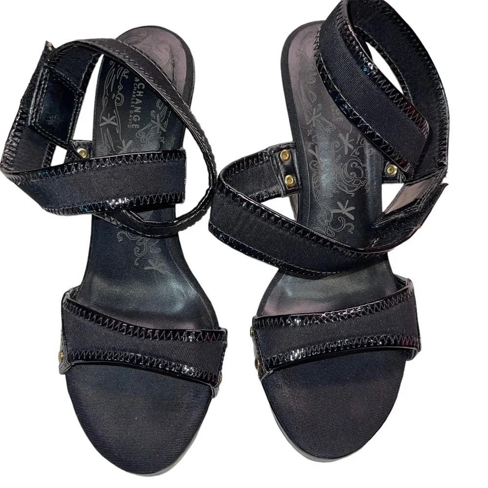 Exchange by Charles David - black ankle strap Wedges - size 6 - EUC